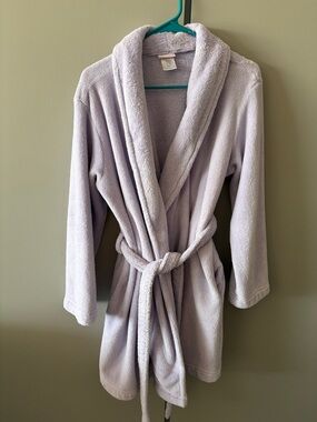Plush Lavender Shawl Collar Robe with Tie Waist and Pockets